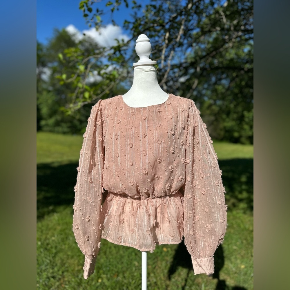 A. Calin by Flying Tomato Long Sleeve‎ Textured Peplum Blouse Size Large